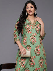 Plus Size Floral Printed Sequinned Kurta with Palazzos-AP-AHKUPN-COMBO-848