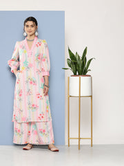 Pink Floral Printed Gotta Patti Kurta with Palazzos-AHKUPZ-COMBO-612