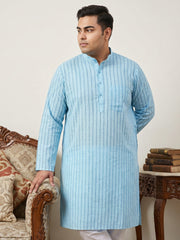 Men's Cotton Striped Kurta Pyjama Set ( JOKP P 5207Sky  )