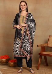 Cotton Blend Kurta Set for Women - Black | MLWSHKS9287BLK