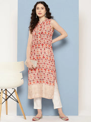 Beige & Maroon Printed Gotta Patti Kurta-AHKUVRDD-1078-DS