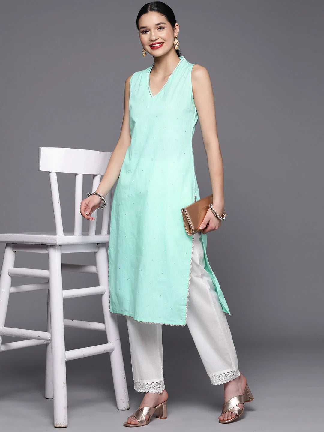 Blue Cotton Printed Indian Kurta - Stylish Short Kurti Design