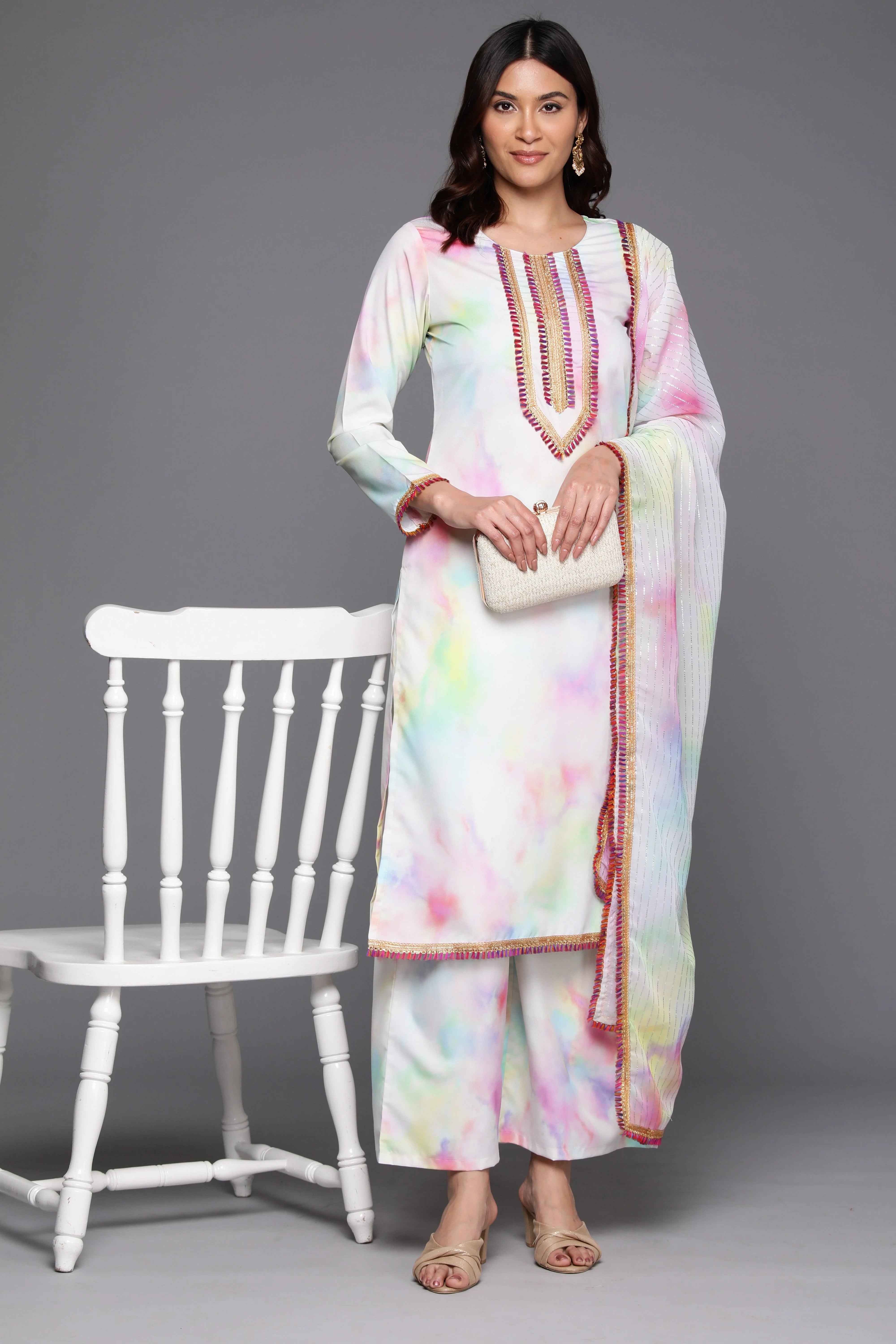 Tie Dye Kurta Palazzo Set with Dupatta and Gotta Patti Work