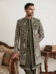 Men's Premium Japanese Fabric Indo-Western Set ( 50JIND 230Mehndi )