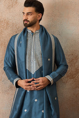 Blue Silk Blend Solid Embroidered Kurta And Trouser With Dupatta MKPD1048