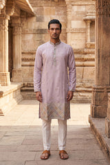 Lavender Silk Blend Embroidered Straight Kurta With Trousers MKSET2094