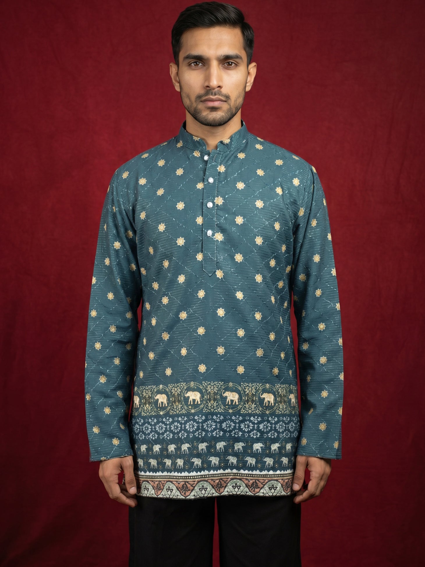 DesiQlo Men Printed Kurta Only - Green - 65KO_5593Teal_S