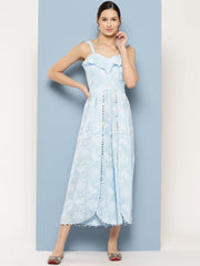Blue Printed Pure Cotton Jumpsuit with Ruffles-AHJSCOKH-64