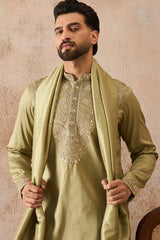 Green Zari Embroidered Silk Blend Kurta with Trousers & Dupatta MKPD1046