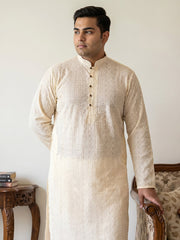 Embroidered Cotton Kurta for Men ( KO 640Cream  )