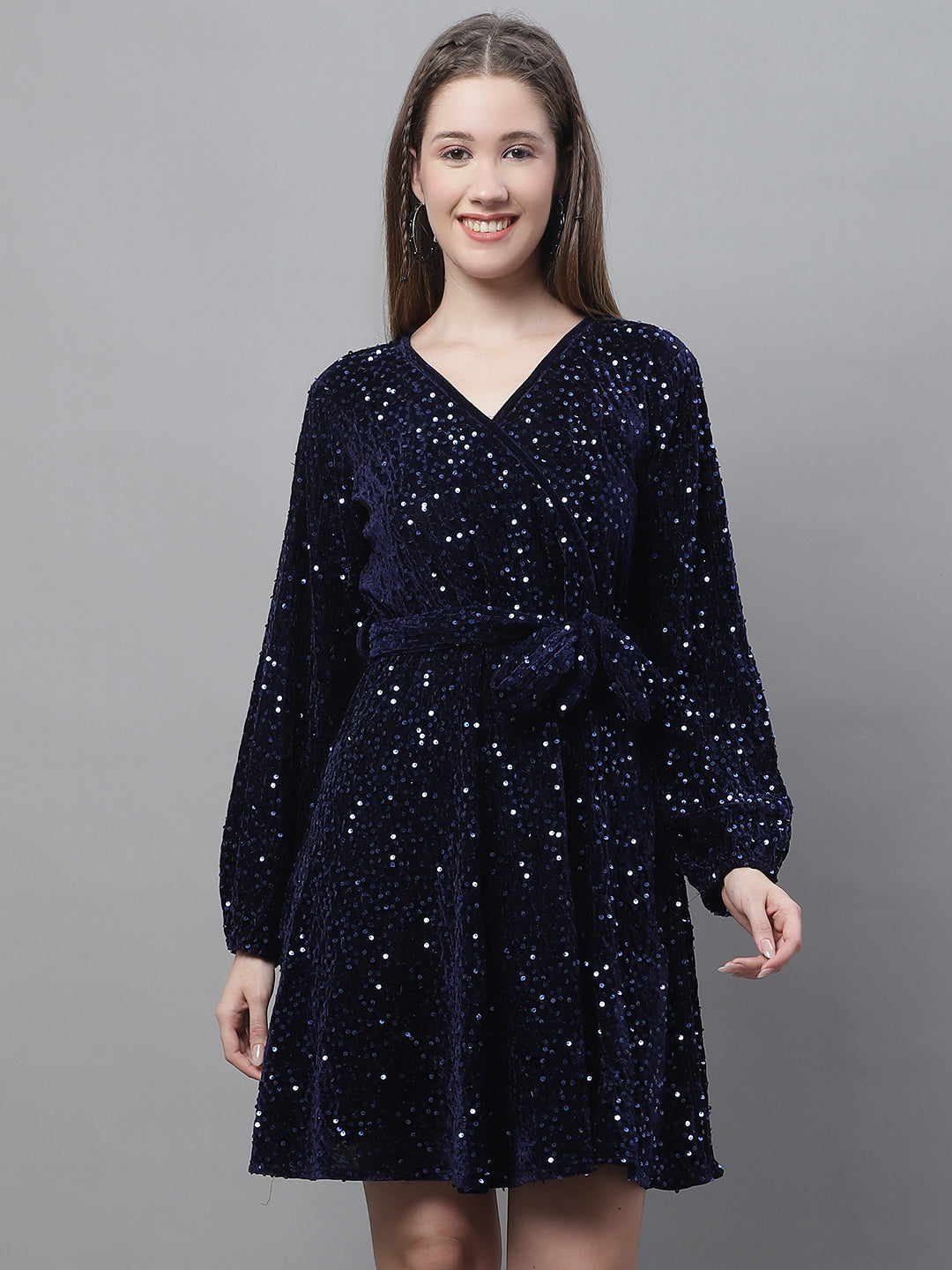 DesiQlo Women Embroidered Dress - Blue