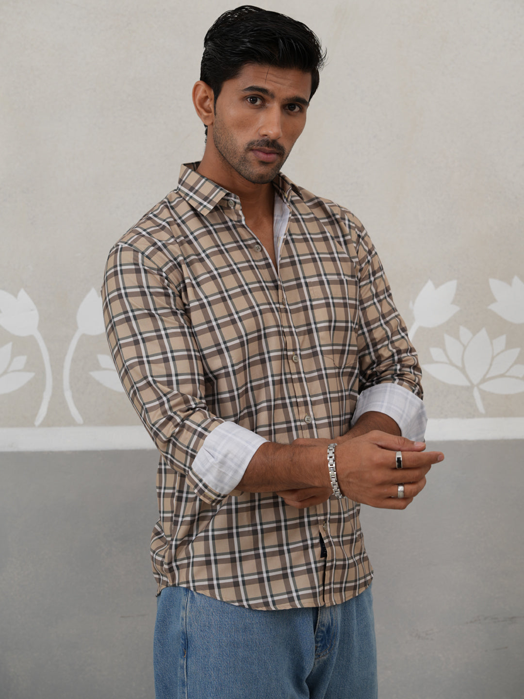 Checked Cotton Casual Shirt for Men ( RDSH 031Beige )