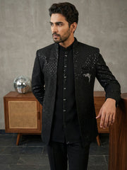 Men’s Premium Embroidered Indo-Western Set ( 50JIND 128Black S )