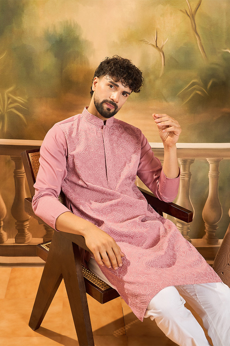 Mauve Silk Blend Solid Embroidered Straight Kurta MKU1496