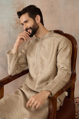 Beige Silk Blend Embroidered Solid Straight Kurta MKU2326