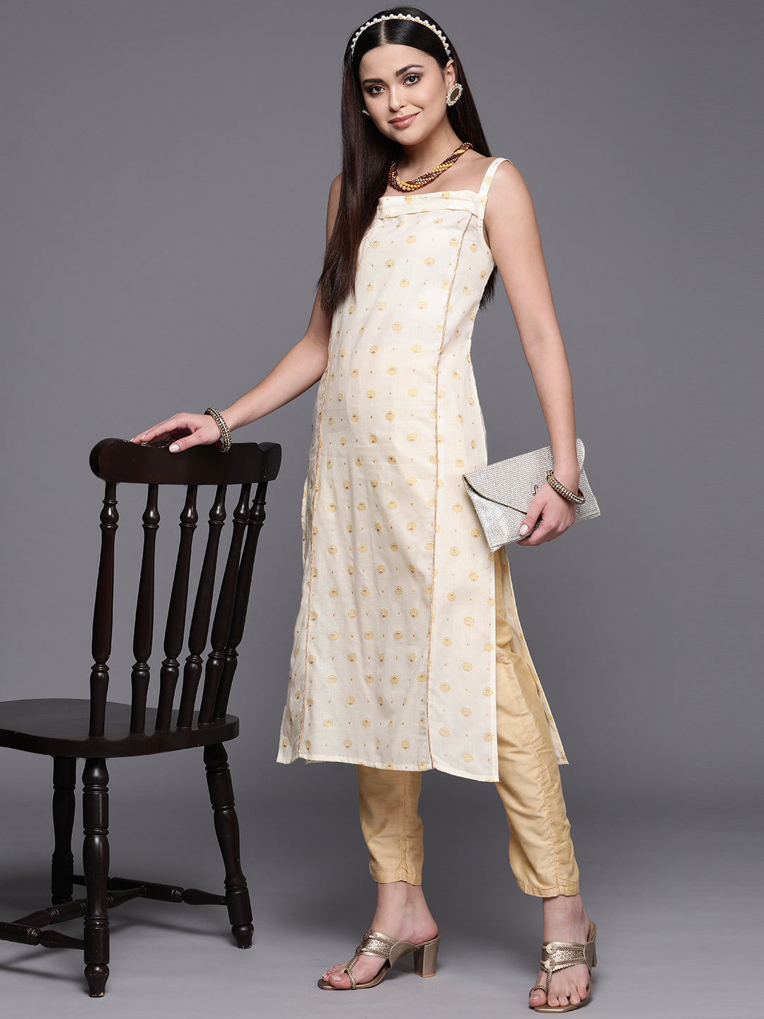 Off White Cotton Printed Indian Kurta - Everyday Comfort