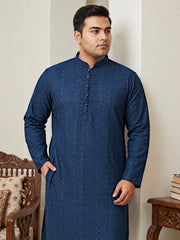 Embroidered Cotton Kurta for Men ( KO 640Teal  )