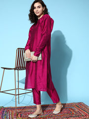 Burgundy Solid Straight Kurta with Trousers-AHKUPN-COMBO-767-FF