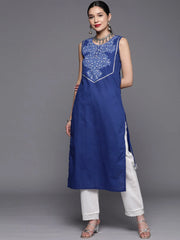 Royal Blue Pure Cotton Printed Kurta-AHKUCOKHGL-967