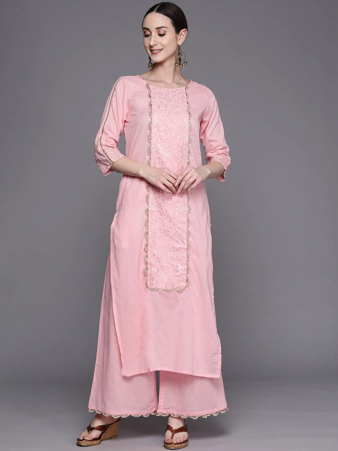 Baby Pink Cotton Kurta Palazzo Set | Kurta and Palazzo Set