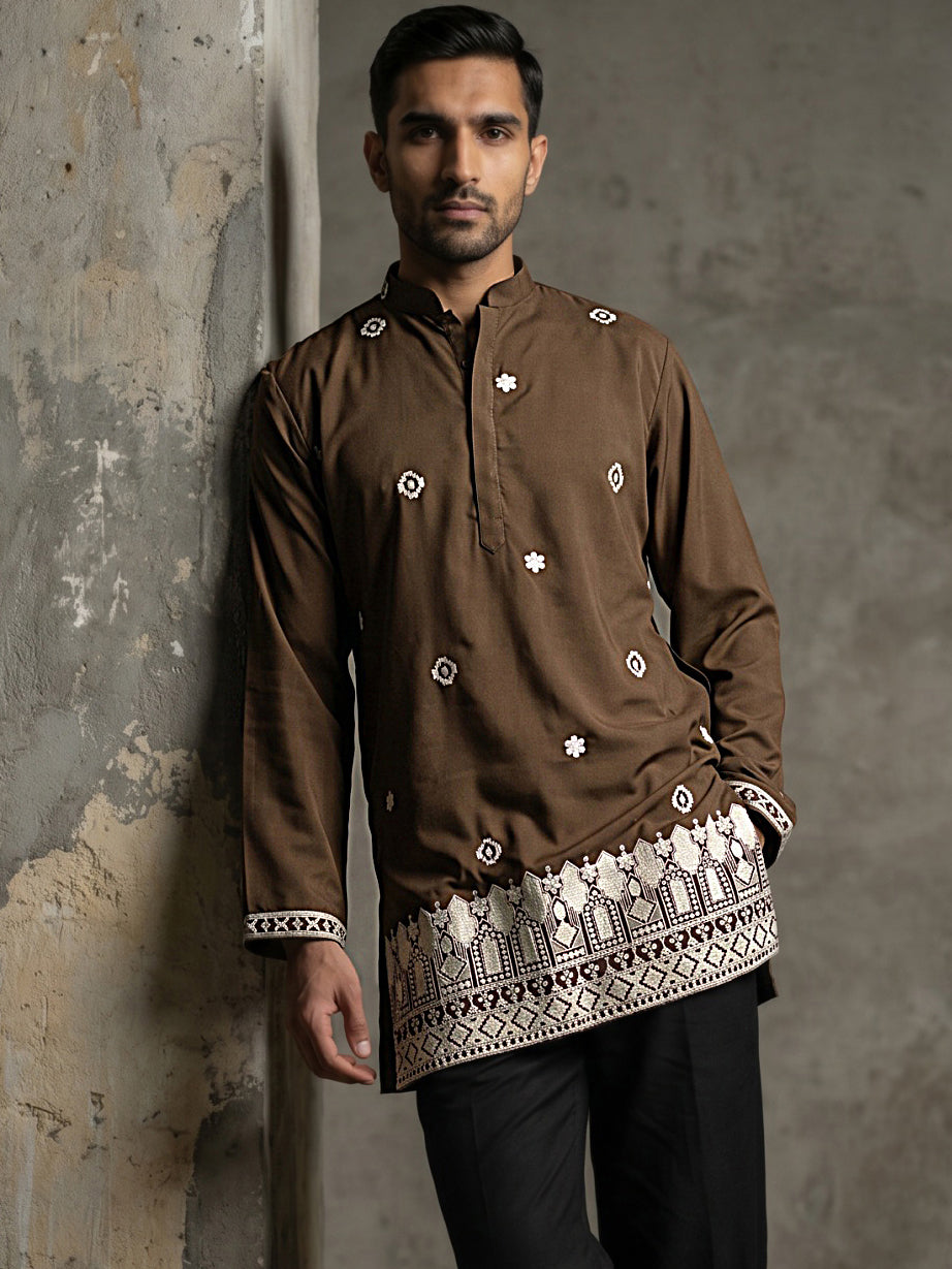 DesiQlo Men Printed Kurta Only - Brown