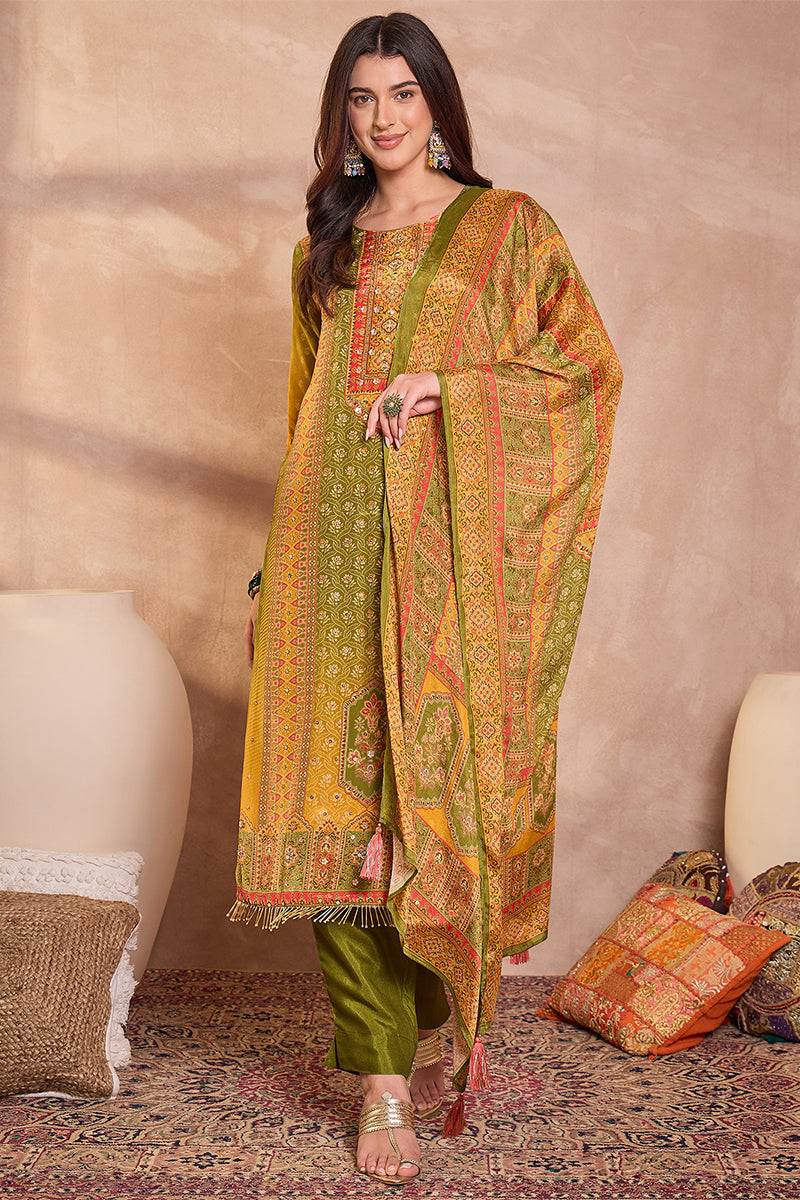 Pink Viscose Rayon Embroidered Kurta Trouser With Dupatta HPKSKD2786