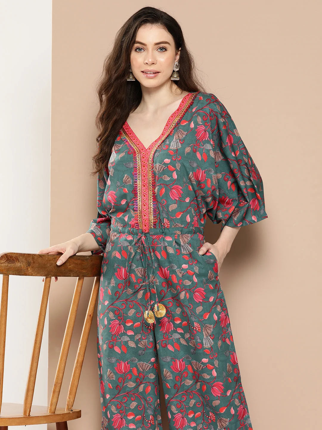 Green & Pink Printed Jumpsuit: Trendy Women's Jumpsuits