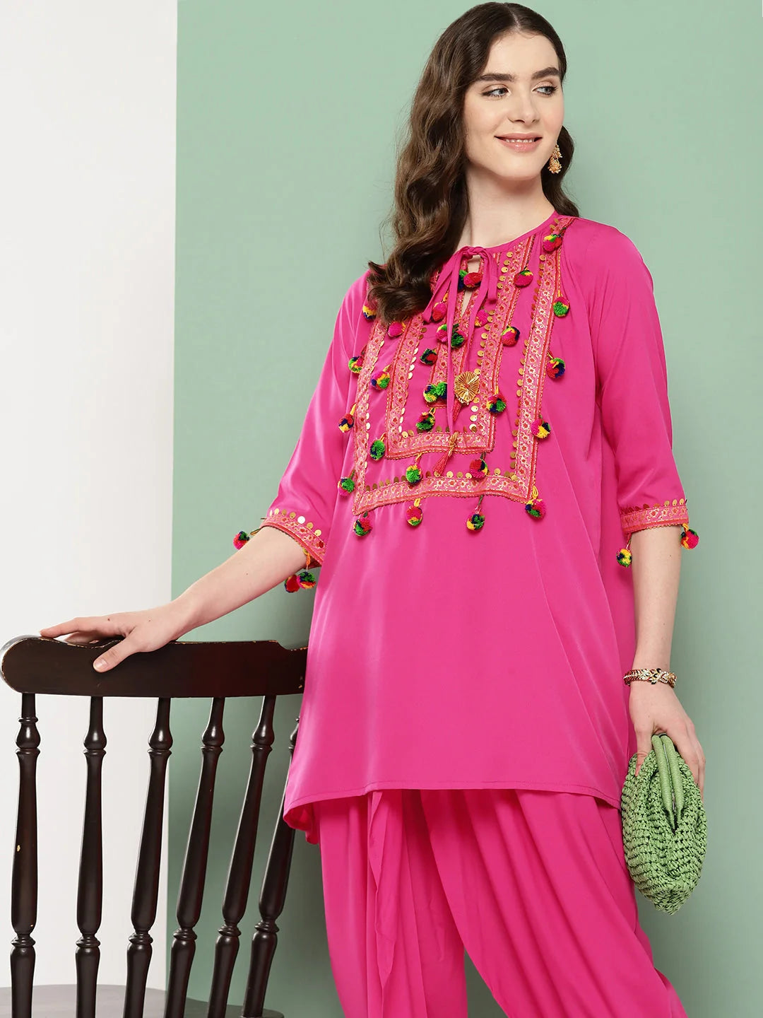 Pink Embellished Tunic & Dhoti Pants Set | Two Piece Sets