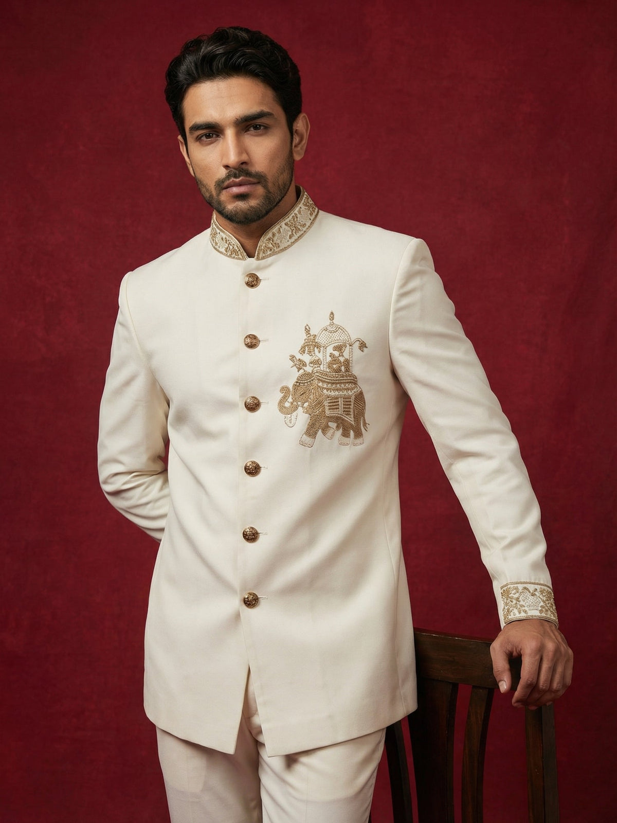 Japanese Embroidered Indo-Western Set ( 50JIND 156White S )