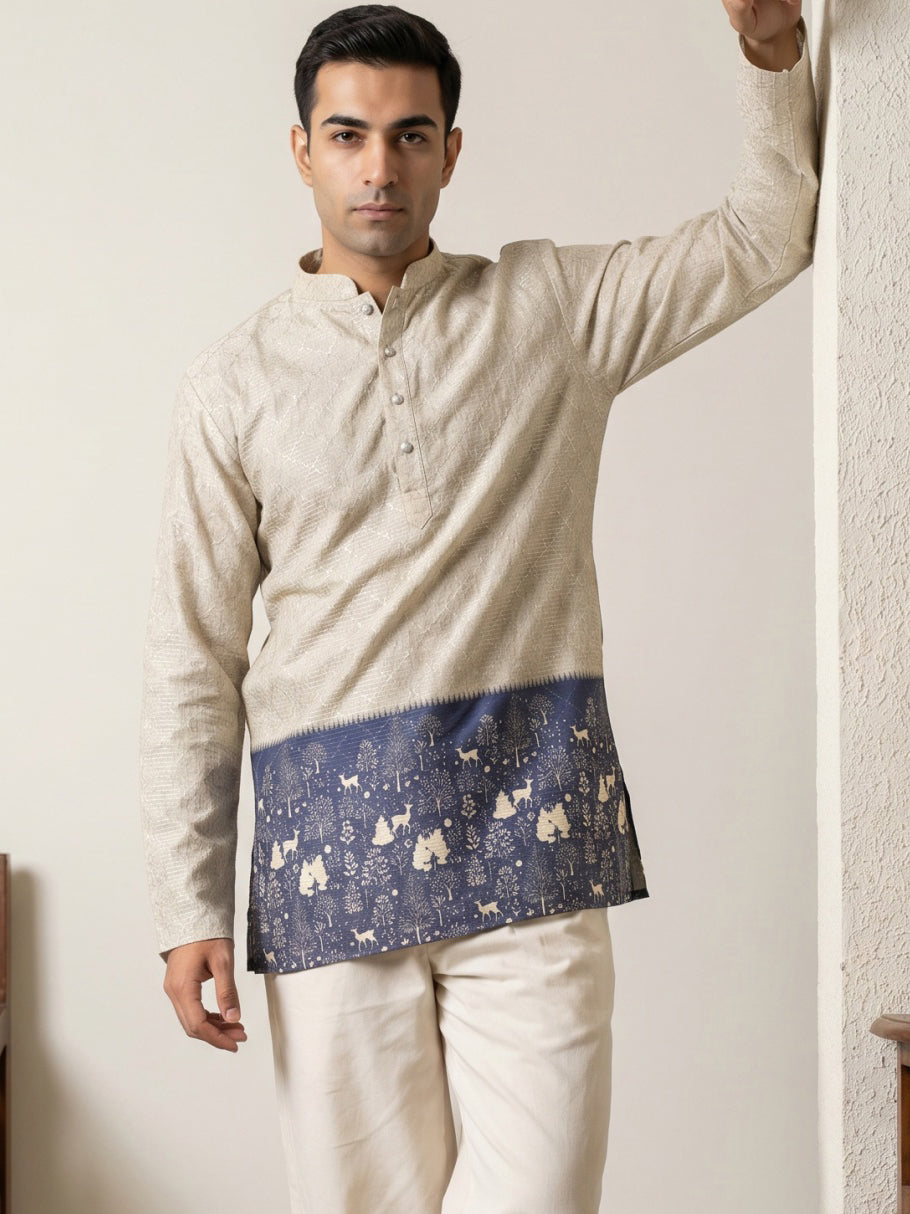 DesiQlo Men Printed Kurta Only - Beige - 65KO_5591Beige_S