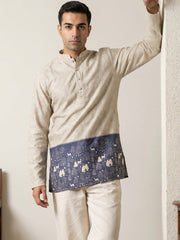 Men's Cotton Blend Printed Kurta ( 65KO 5591Beige ) [FF] [P-2]