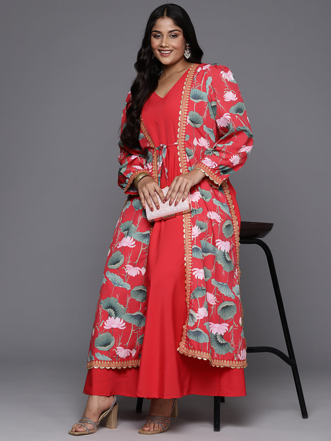 Red Floral Plus Size Maxi Dress | Indian Dresses Online