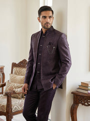 Men's Woven Design Indo-Western Set ( 50JIND 222Purple )