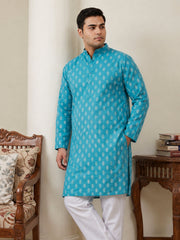 Floral Printed Kurta with Pyjama for Men ( JOKP 650Teal  )