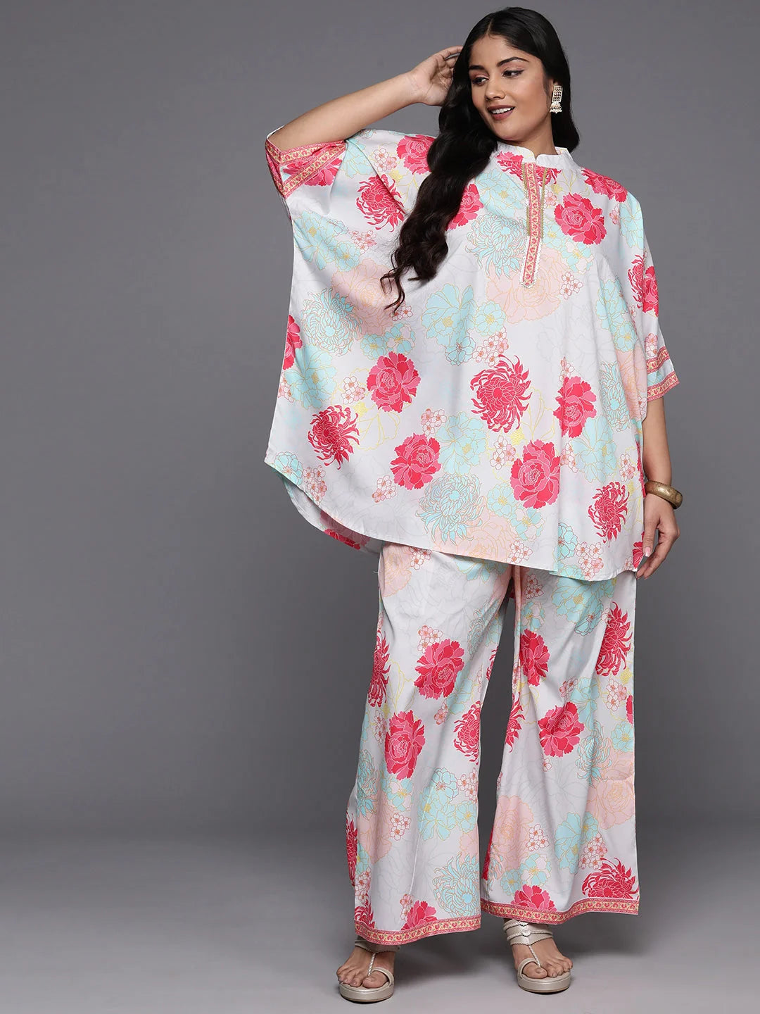 Plus Size Multicoloured Printed Ethnic Co Ords - Women's Set