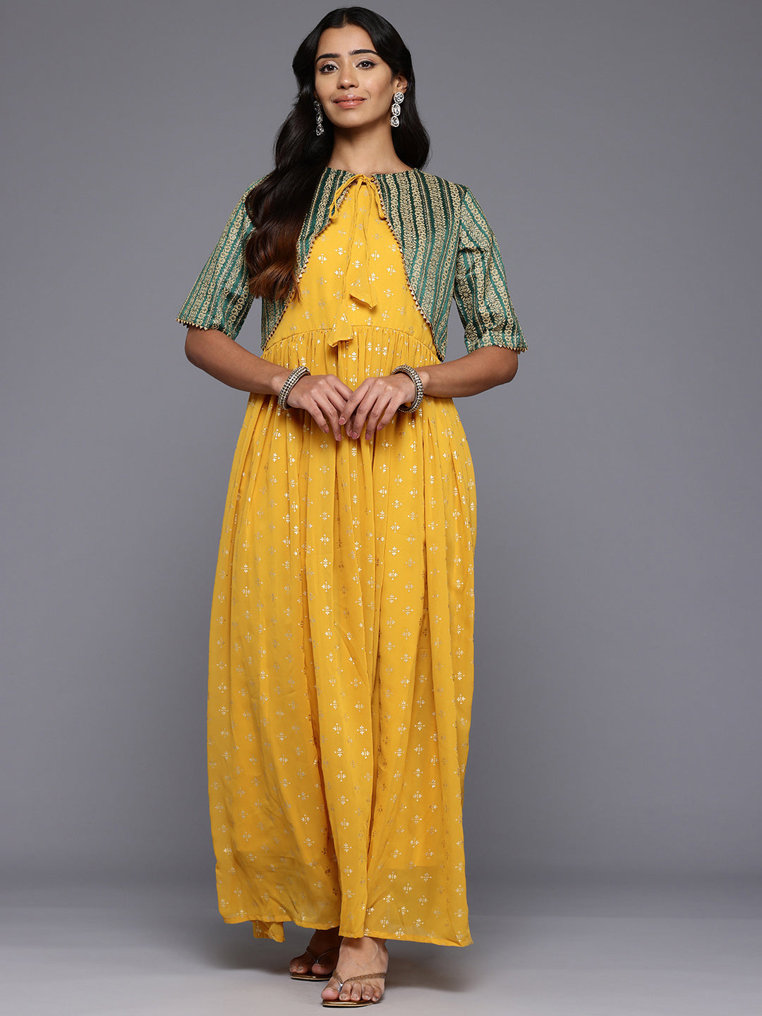 Printed Maxi Gown with Shrug - Shop Indian Dresses Online Now!