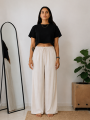 Women’s Off White Wide Leg Palazzo Pants (PTCREAMSIMBA)