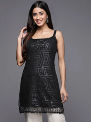 Black Printed Embellished Tunic-AHTUNTFP-8123
