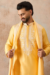 Yellow Silk Blend Woven Design Floral Straight Kurta with Dupatta MKUD1037