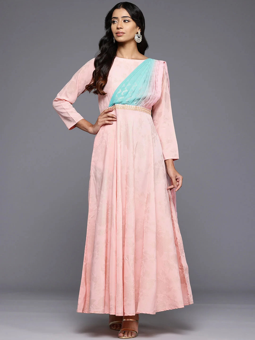 Floral Boat Neck Maxi Gown - Shop Indian Cotton Dresses