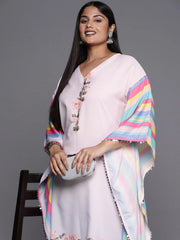 Pink & Yellow Printed Plus Size Kaftan Kurta-AP-AHKFCRDP-6060