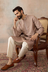 Taupe Jacquard Ethnic Motifs Embroidered Kurta MKU2324