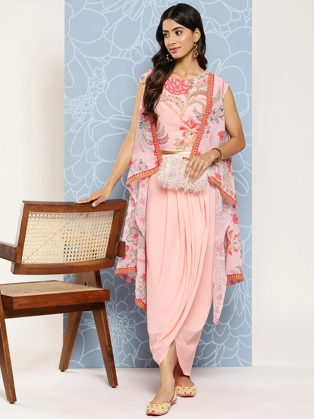 Pink Floral Printed Ethnic Co-Ords with Jacket – Stylish & Trendy