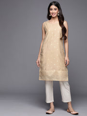 Tan & Gold-Toned Geometric Printed Kurta-AHTUCHFP-8106