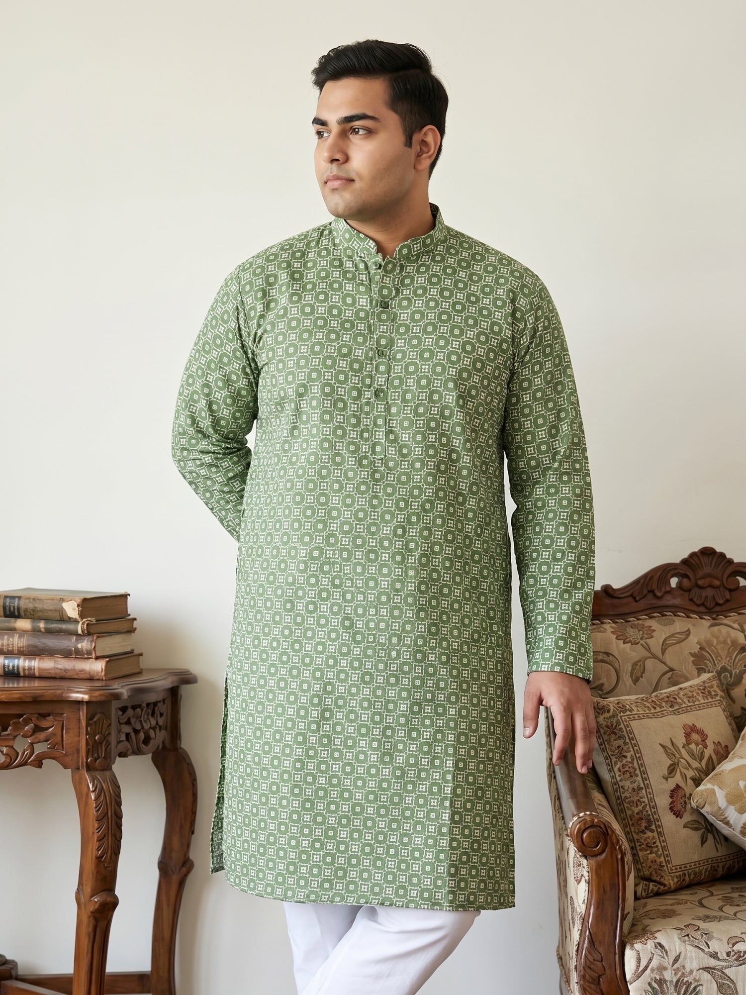 DesiQlo Men Printed Kurta Pyjama Set - Green - JOKP_P_5198Olive_3XL
