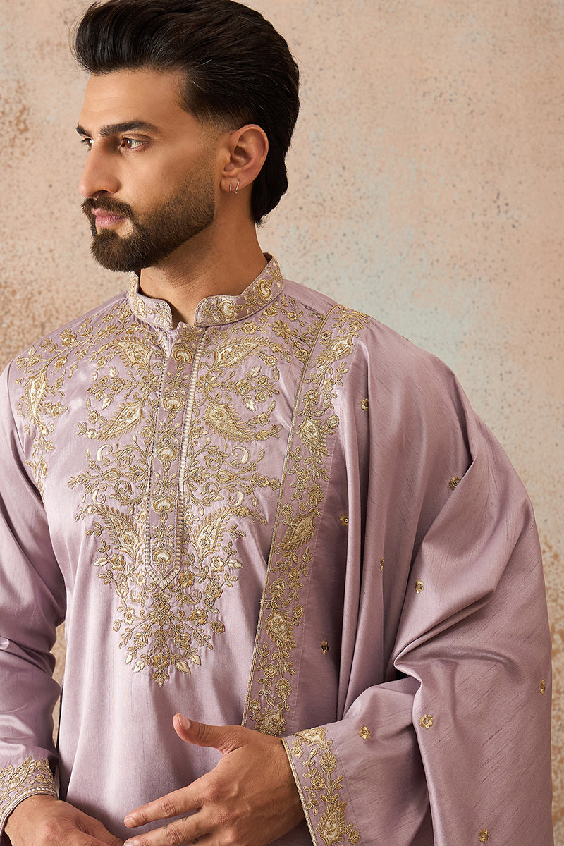 Lavender Zari Embroidered Silk Blend Kurta with Dupatta MKUD1047