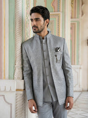 Men Woven Jacquard Indo-Western Set ( 50JIND 155Grey S )