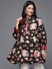 Black Floral Print Tunic-AHTUCRDP-8113
