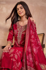 Pink Silk Blend Floral Printed Straight Kurta Trouser With Dupatta PKSKD3218