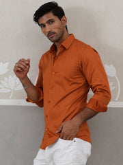 Satin Lycra Solid Casual Shirt for Men ( RDSH 008Orange )